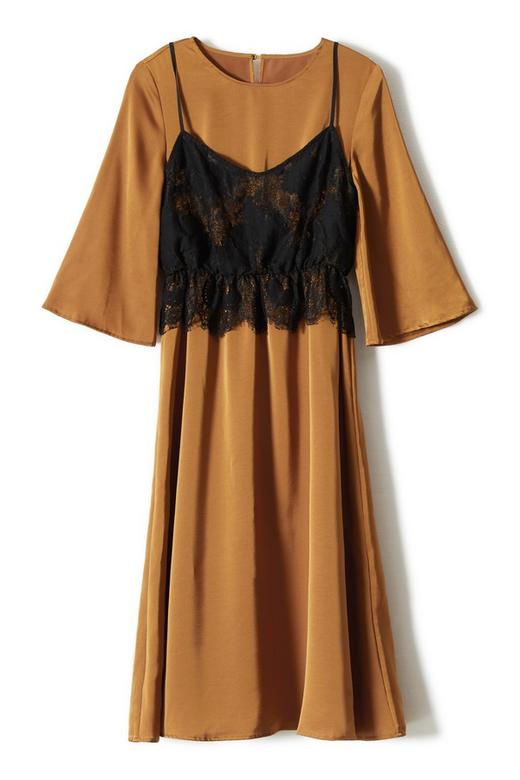 YI ZHUO一琢 光泽感蕾丝吊带假两件连衣裙 2590 商品图5