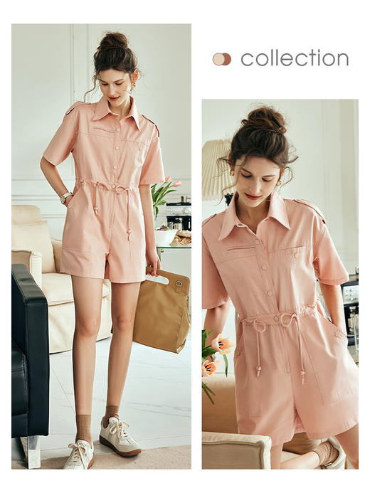 OLrain欧芮儿法式粉色连身裤女夏季2023年新款宽松休闲工装连体衣 商品图0