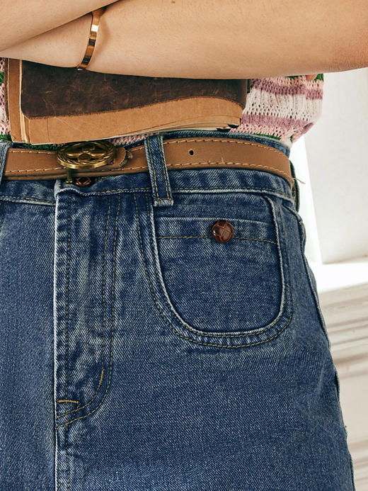 OLrain欧芮儿法式短款牛仔裤女春季2023年新款高腰阔腿直筒五分裤 商品图1