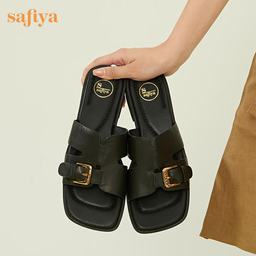 Safiya/索菲娅2023夏季新品简约通勤低跟皮带扣真皮露趾凉拖鞋 SF32110170 商品图0
