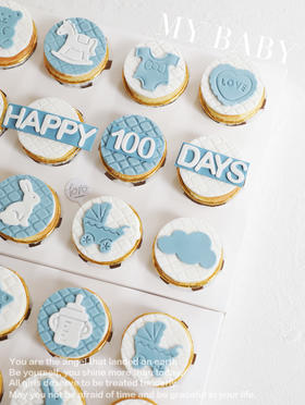 「宝宝宴·蓝色系主题cupcake·12个装/盒」翻糖巧克力杯子纸杯蛋糕·北海道配方有内馅·100%动物奶油（提前3天预订）