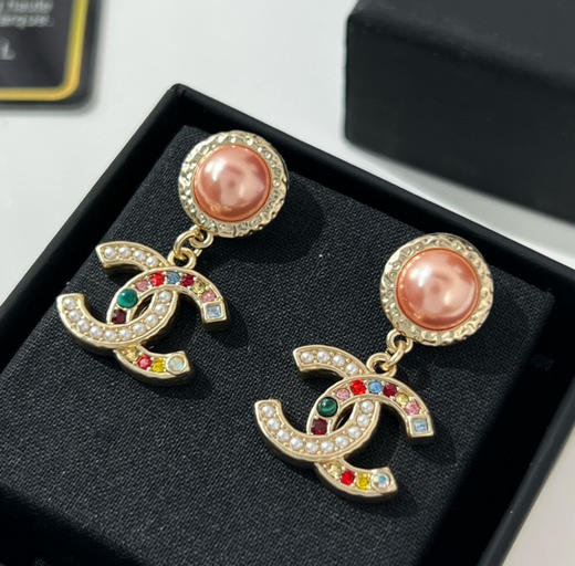 CHANEL香奈儿双c彩色珍珠耳钉耳环 商品图1