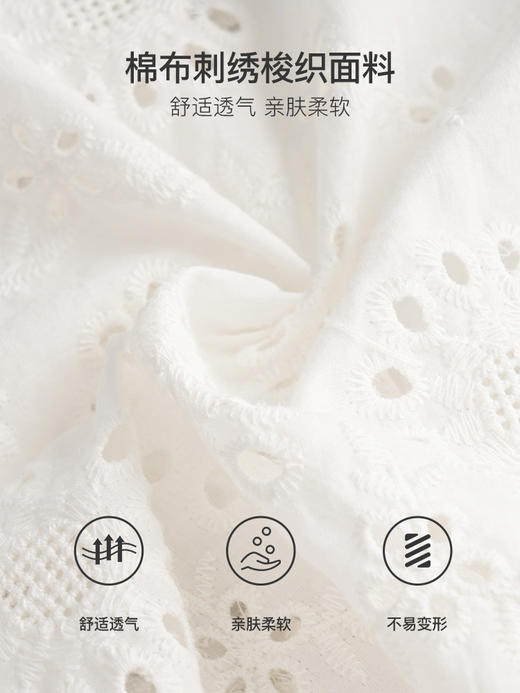 OLrain欧芮儿法式白色v领蕾丝雪纺衫女夏季2023新款镂空刺绣小衫 商品图3
