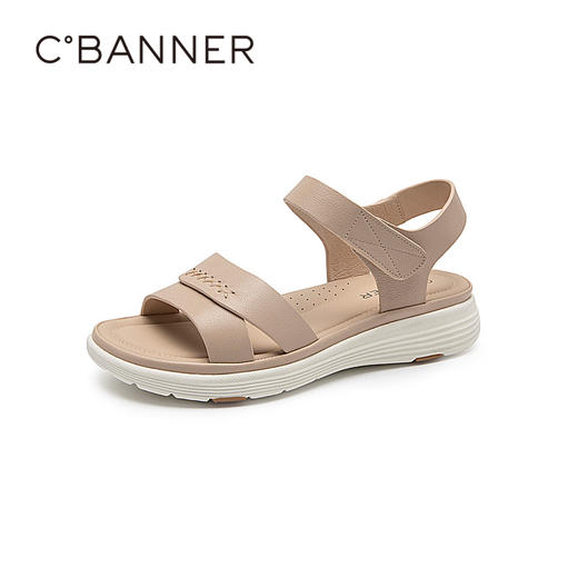 千百度女鞋夏季休闲凉鞋超轻厚底坡跟真皮魔术贴舒适 A23309301 商品图1