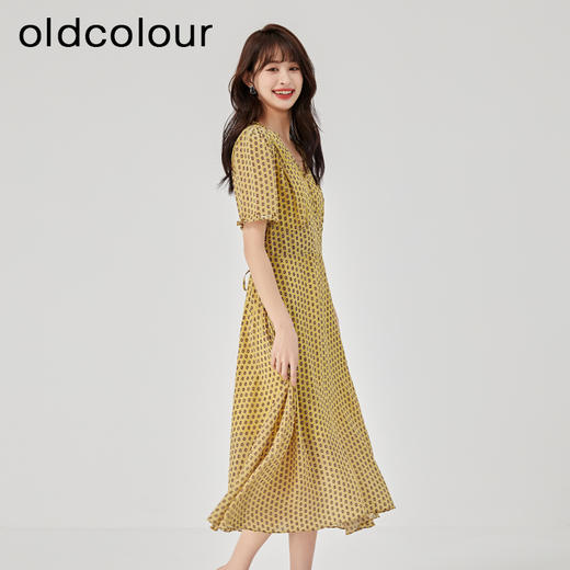 oldcolour2023夏季新款高级感气质V领泡泡袖高腰碎花裙O21101182 商品图3