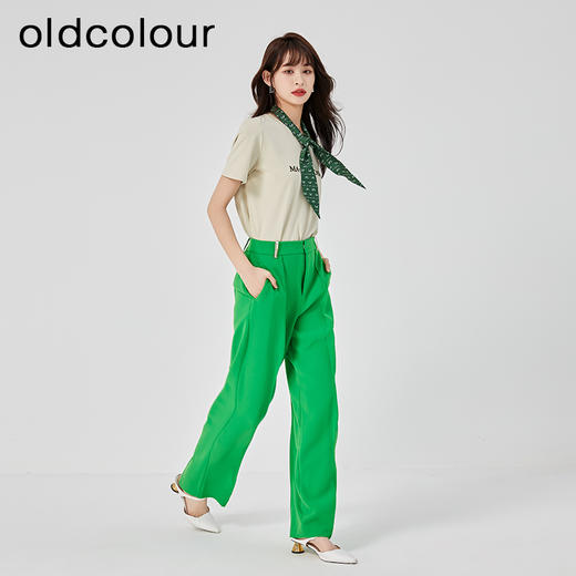 oldcolour2023夏季新款纯色高腰直筒长款西装休闲裤女O21073145 商品图2