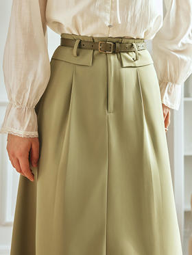 OLrain欧芮儿法式绿色半身裙女夏季2023新款高腰A字垂感中长款裙