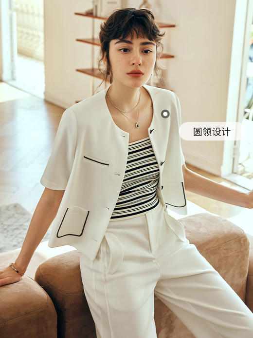 OLrain欧芮儿法式白色小香风短外套女夏季2023新款名媛风薄款上衣 商品图0