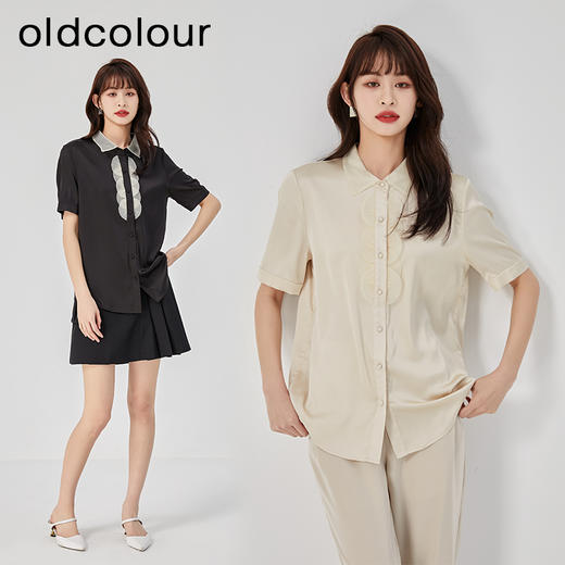 oldcolour2023夏新款黑色休闲时尚直筒显瘦新中式衬衫女O21011164 商品图1