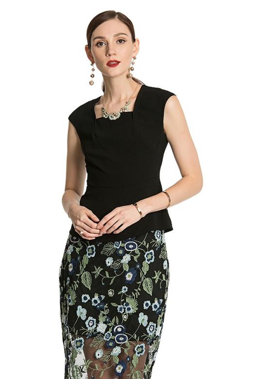 Lia Shade 黑色方领收腰无袖上衣 2750 商品图1