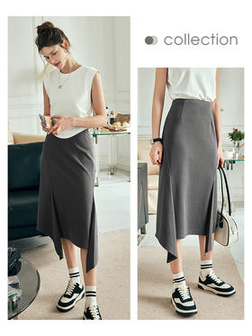 OLrain欧芮儿法式灰色半身裙女夏季2023年新款高腰不规则A字卫裙