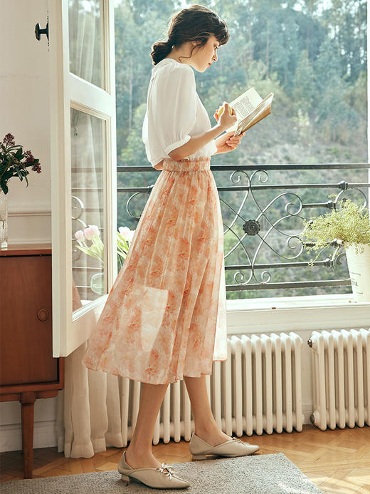 OLrain欧芮儿法式印花半身裙女夏季2023年新款高腰温柔风薄款摆裙 商品图1