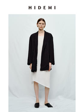 HIDEMI 清透艺术感微褶皱双排扣超薄西装外套 黄油色/黑色