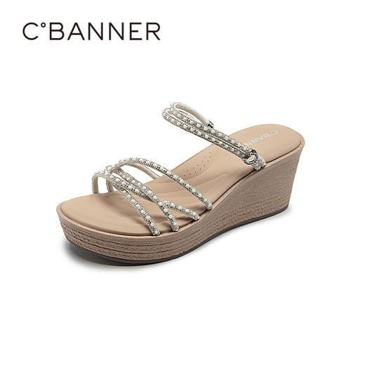 千百度女鞋夏季凉拖鞋度假两穿厚底坡跟外穿休闲超火拖鞋 A23305176 商品图1