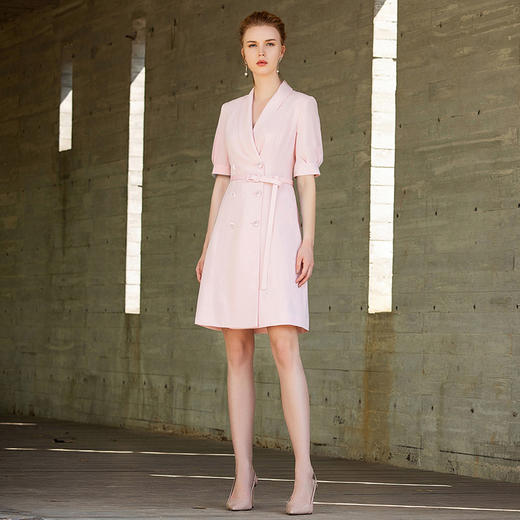 夏季粉色小香风连衣裙女双排扣收腰时尚气质名媛正装一步裙202156Q1 商品图7