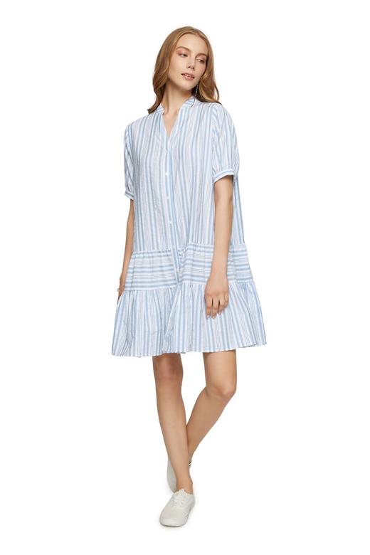 SUMMER & SAGE A字型蓝色条纹连衣裙 7216 商品图0