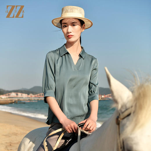 佐尔美夏季新款 桑蚕丝真丝弹力缎衬衣女E32CS20 商品图3