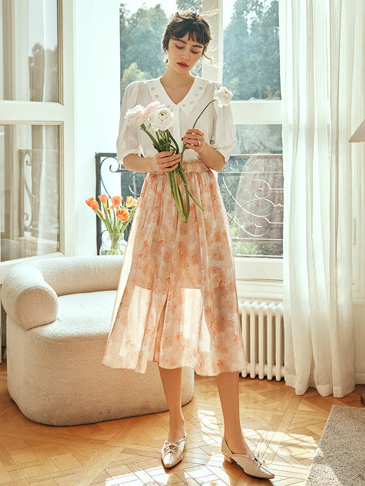 OLrain欧芮儿法式印花半身裙女夏季2023年新款高腰温柔风薄款摆裙 商品图3