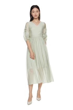 SUMMER & SAGE 薄荷色半透明V领连衣裙 7318