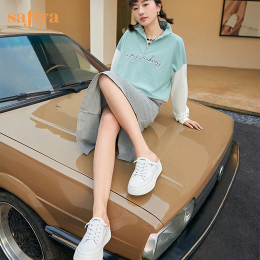 【一件279】Safiya/索菲娅 春夏一脚蹬休闲松糕2023年春季新款厚底懒人半拖鞋 SF31112066 商品图2