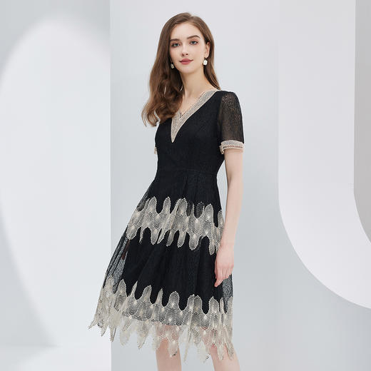 NF8D6斯尔丽瑟俪2023春夏浪漫柔美款式经典大方收腰绣花蕾丝连衣裙 商品图2