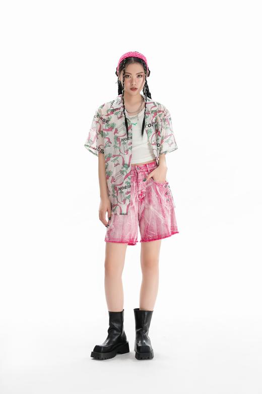 花色水洗牛仔短裤 商品图0