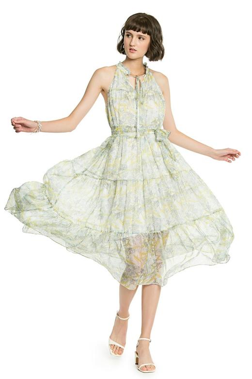 SUMMER & SAGE 粉绿色调露肩印花连衣裙 3126 商品图0