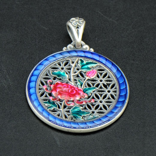 河南中钱   纯银999  花丝珐琅  复古镂空  烤蓝工艺  吊坠   含绳子  证书  精美首饰盒 商品图4