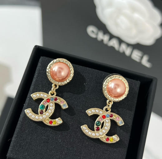CHANEL香奈儿双c彩色珍珠耳钉耳环 商品图5