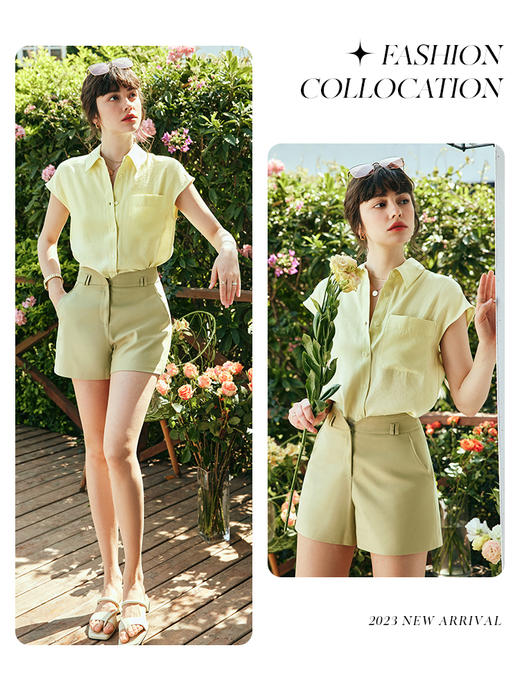 OLrain欧芮儿法式短袖純色衬衫女夏季2023新款宽松气质设计感衬衣 商品图1