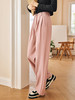 OLrain欧芮儿法式粉色西装休闲裤女夏季2023新款高腰系带阔腿裤子 商品缩略图3