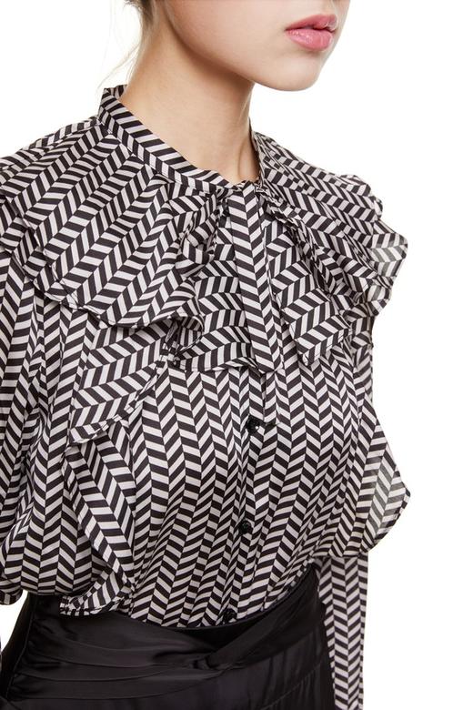 ELLA JADE 黑白人字纹荷叶边上衣 8837 商品图2