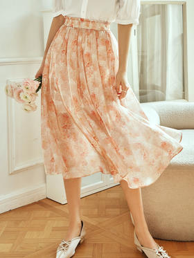 OLrain欧芮儿法式印花半身裙女夏季2023年新款高腰温柔风薄款摆裙