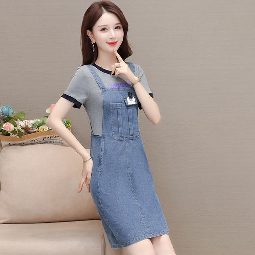 QYM 63076 -Y时尚气质连衣裙牛仔裙拼结短袖假两件 商品图1