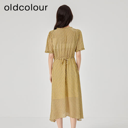 oldcolour2023夏季新款高级感气质V领泡泡袖高腰碎花裙O21101182 商品图4