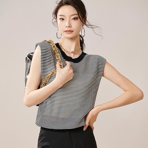 剩S/M/L/XL 芳外【条纹背心针织T】2024夏季新款女式针织衫 商品图8