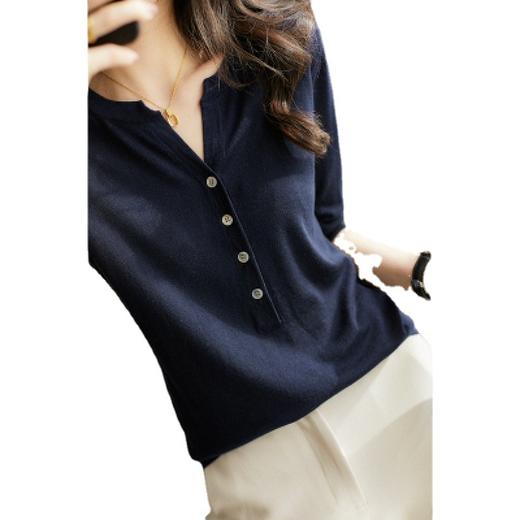 剪标大牌余单法国原单出口精品外贸尾单女装五分袖V领针织上衣女 商品图3