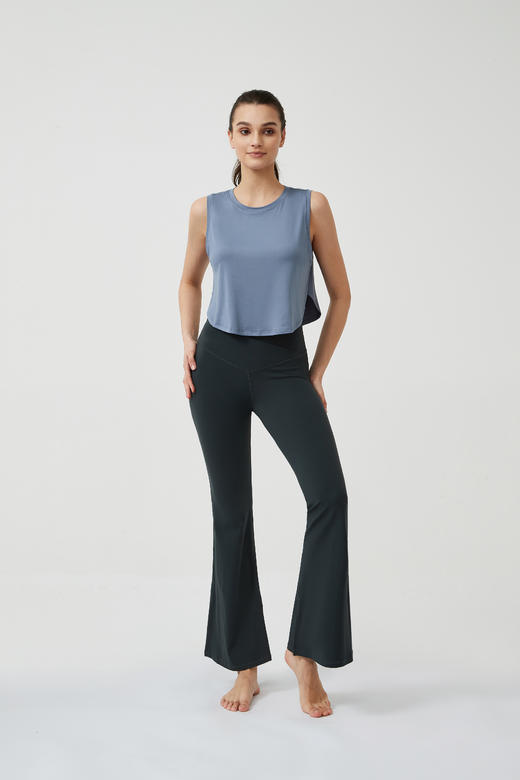 Rexing热醒 裸感修身 交叉腰头 脚口开叉 阔腿喇叭裤 商品图3