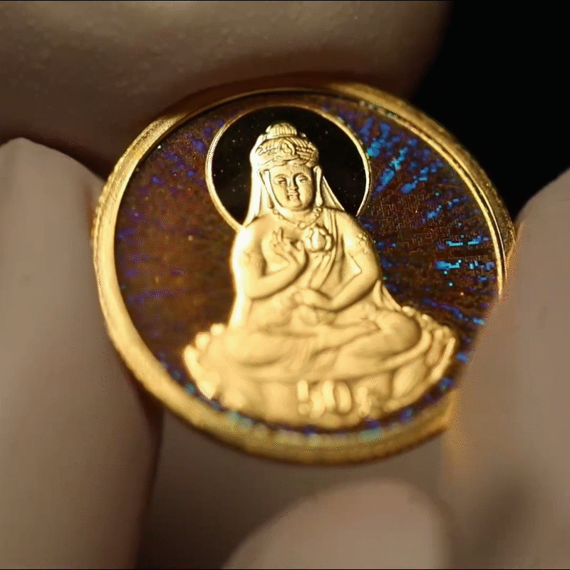 预定！幻彩观音3.11克足金纪念币，带央行证书！