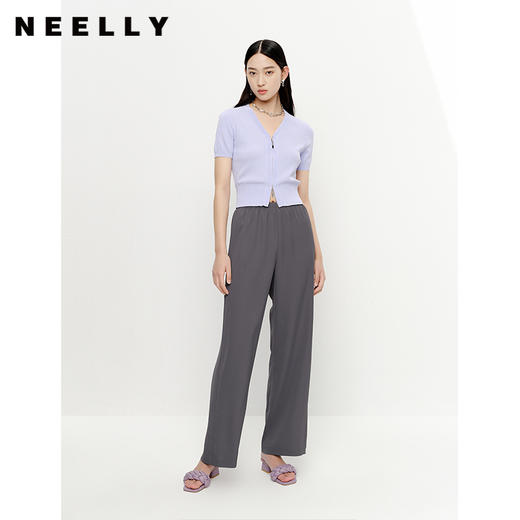 NEELLY纳俪商场同款夏季短袖针织衫女双头拉链V领修身短款开衫潮N23052A01141 商品图2