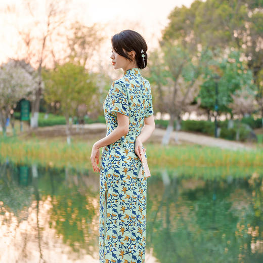 夏季新款，中长款修身旗袍复古民国风传统旗袍裙天丝双层旗袍JLM-3092 商品图4