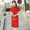 复古修身，红色复合蕾丝中长款新款改良年轻款中国风日常旗袍裙MLS-6655 商品缩略图0
