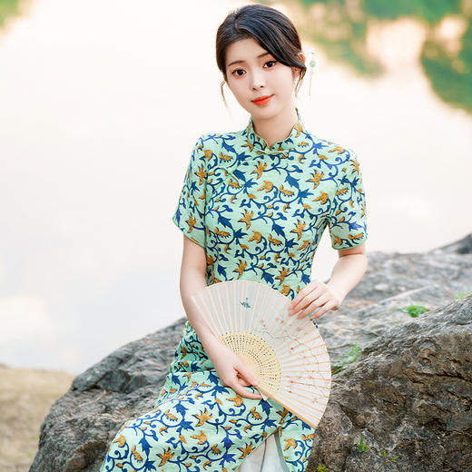 夏季新款，中长款修身旗袍复古民国风传统旗袍裙天丝双层旗袍JLM-3092 商品图5