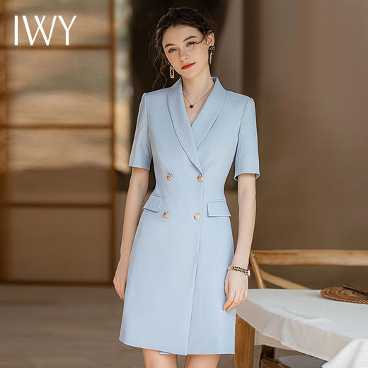 IWY/夏季新款西装连衣裙女设计感蓝色小清新气质优雅职业通勤正装Q913-L 商品图0