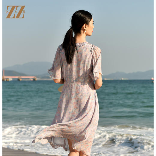 夏季新款 优雅真丝乔其法式碎花连衣裙女E32LS03 商品图4