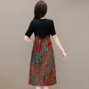 宽松休闲，夏款长款印花拼接连衣裙圆领短袖时尚气质A字裙QYM-CR-SMNEF38-L 商品缩略图2
