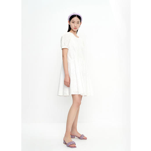 NEELLY纳俪商场同款夏季连衣裙女泡泡袖纯棉刺绣A字娃娃裙小个子 商品图3