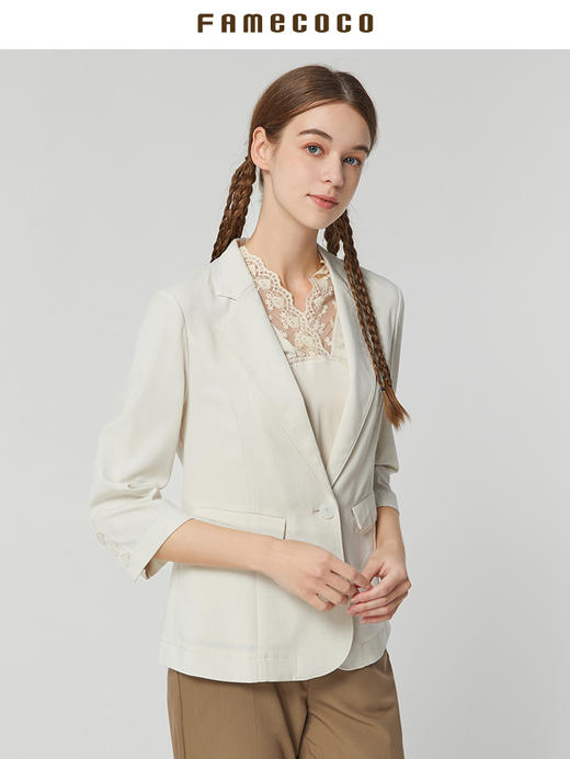 famecoco范可儿七分袖西装外套女夏季新款一粒扣西服职业气质FAB3AW001 商品图3