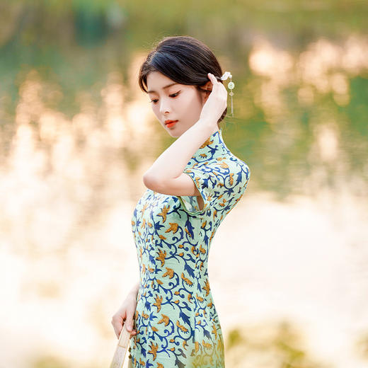 夏季新款，中长款修身旗袍复古民国风传统旗袍裙天丝双层旗袍JLM-3092 商品图2