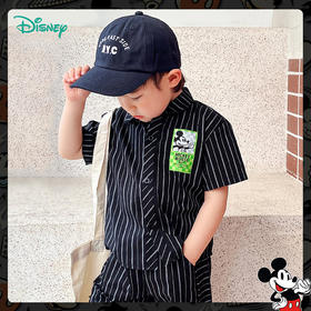 迪士尼童装 米奇宽松短袖夏季新款学院风衬衫男童翻领帅气上衣
